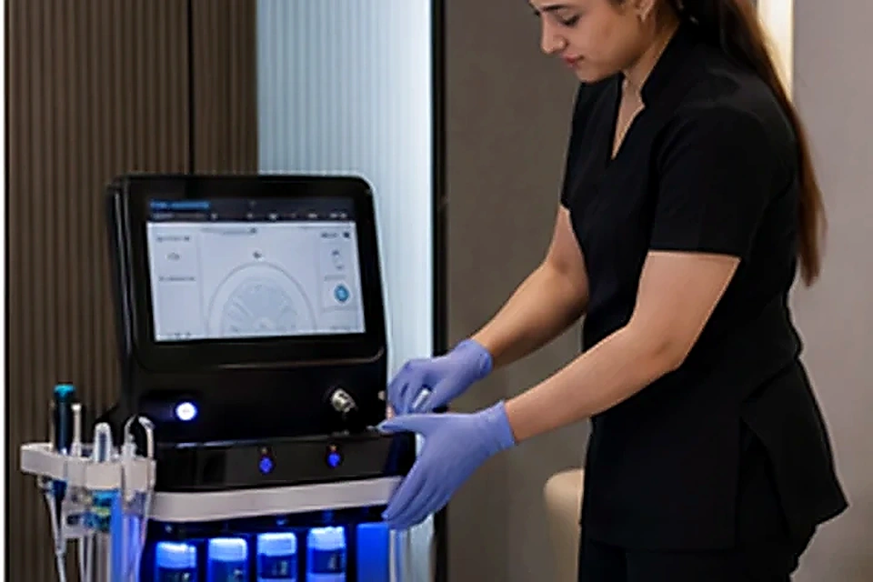 Hydrafacial equipment setup related to Black Peel at Nadhira Cosmo Clinic, Avadi