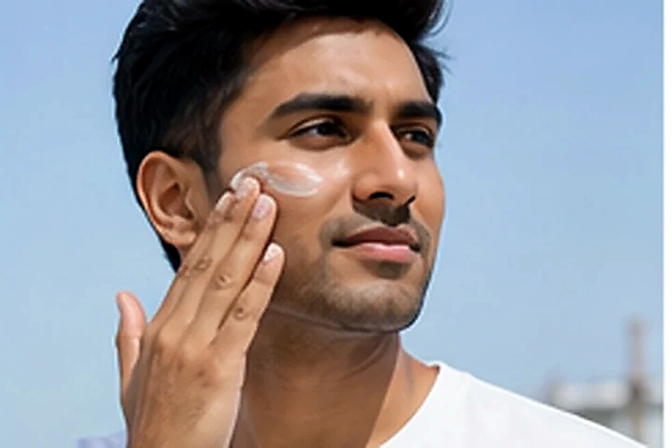 Man applying sunscreen related to Feel Confident in Your Skin at Nadhira Cosmo Clinic, Avadi