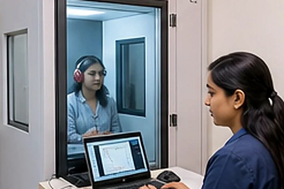 Hearing test booth related to Allergic Clinic at Nadhira Cosmo Clinic, Avadi