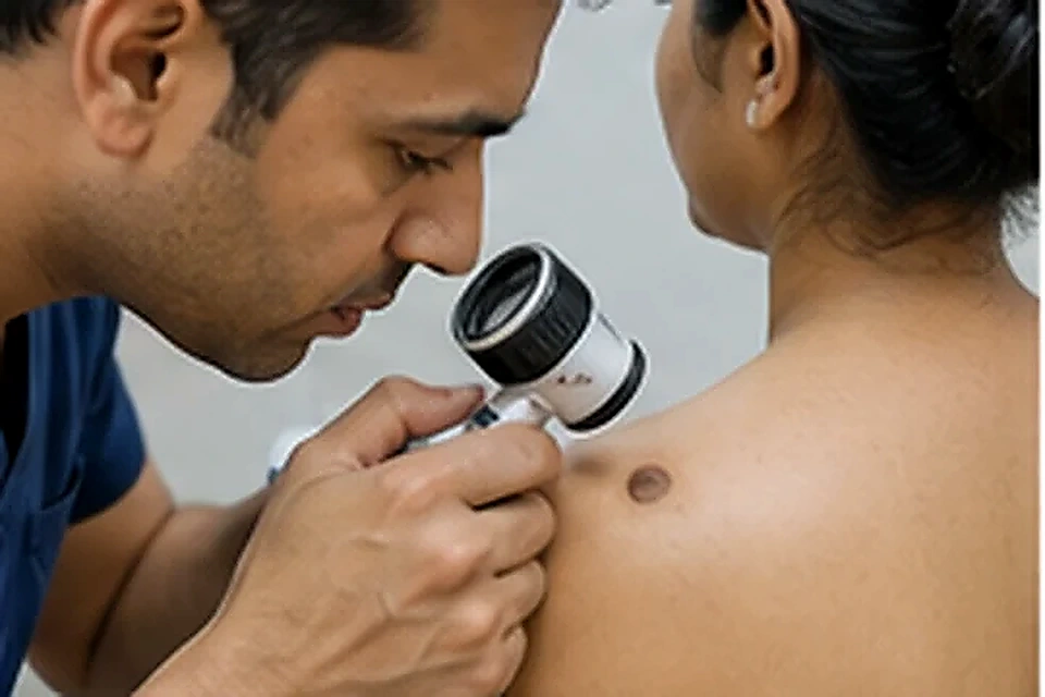 Dermatoscope check related to Vitiligo Surgery at Nadhira Cosmo Clinic, Avadi
