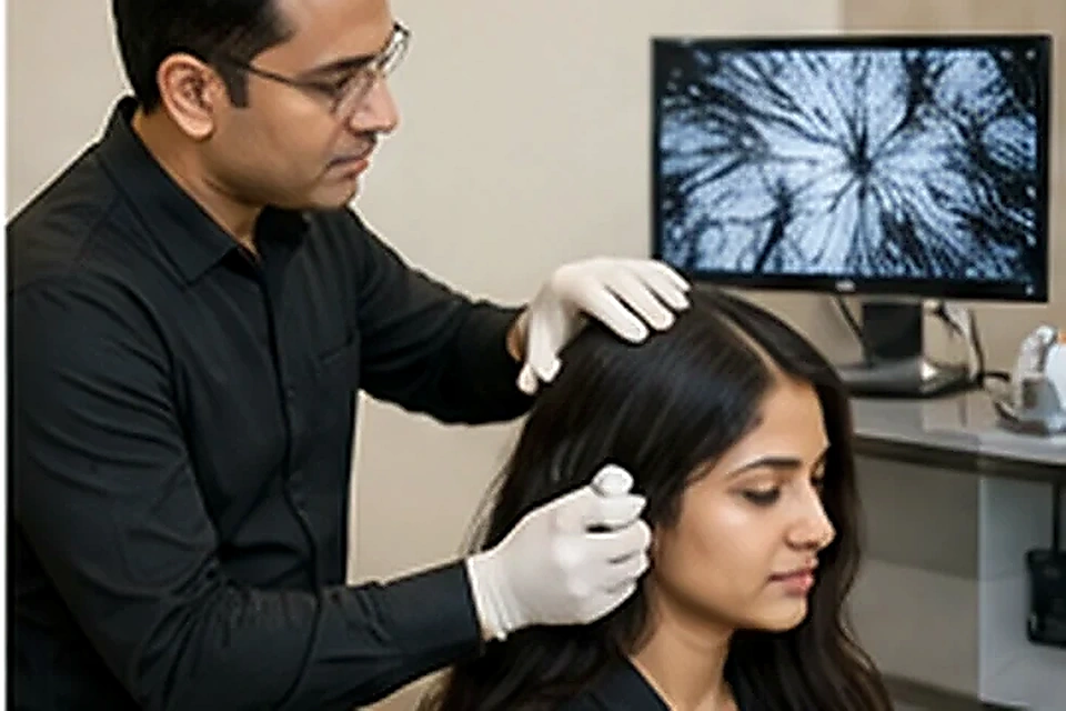 Hair specialist using scalp camera related to Feel Confident in Your Skin at Nadhira Cosmo Clinic, Avadi